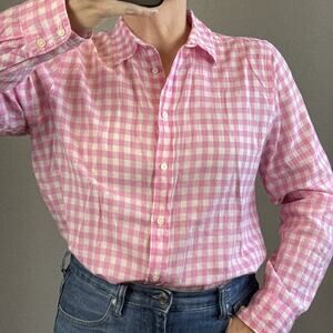 J Crew Women Classic Button Up Shirt Top Size 12 Lightweight Pink Gingham Cotton
